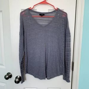 Apt‎ 9 Gray Semi Sheer Knit V-Neck Shirt Women's Size Large